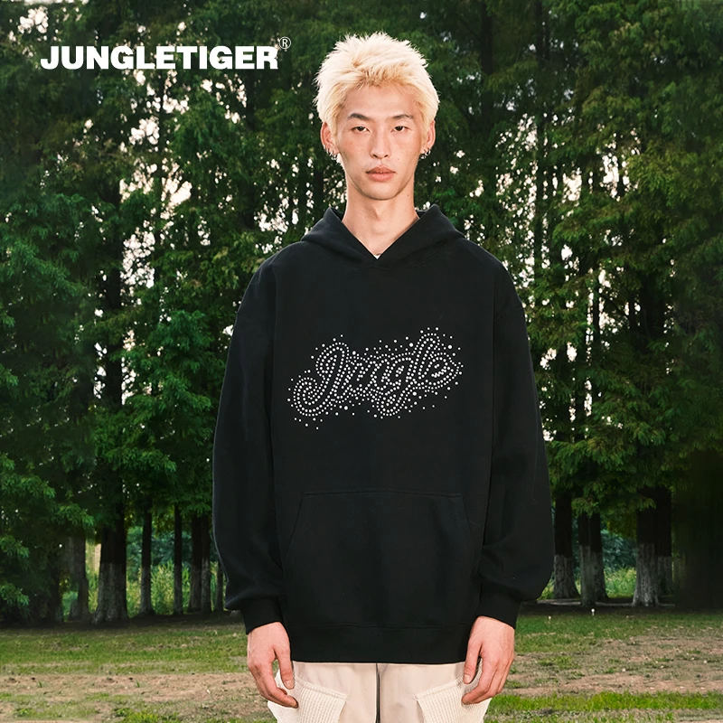 丛林老虎秋冬珍珠烫片字母连帽卫衣男女宽松美式情侣420g重磅帽衫