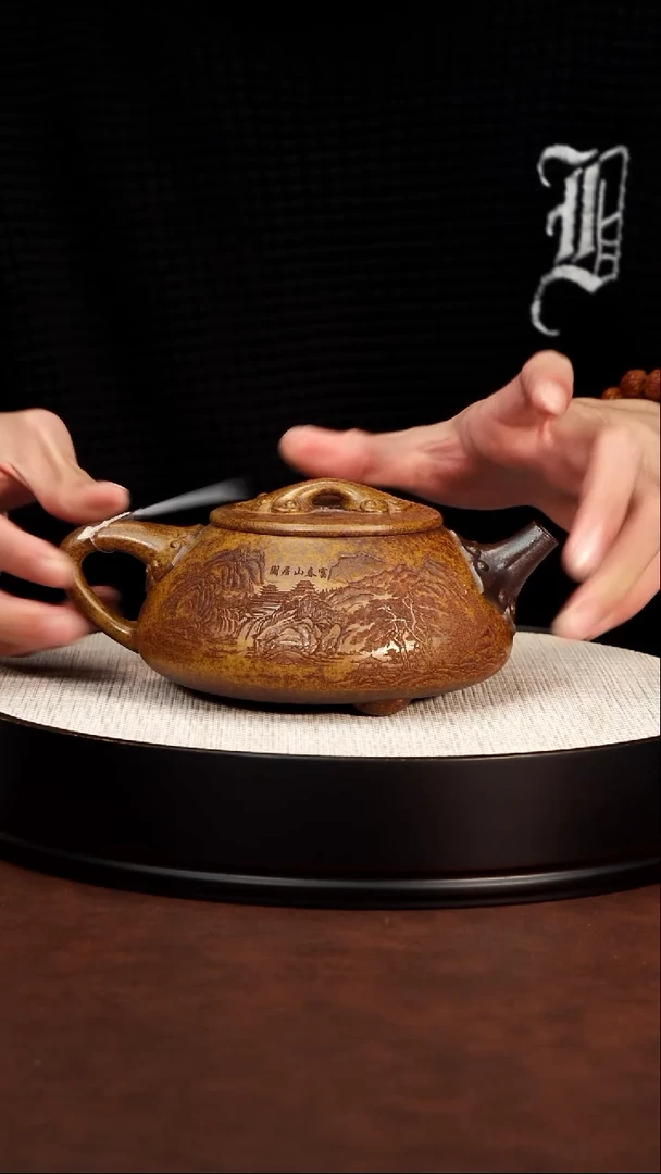 茶壶紫砂宜兴紫砂 如意山水石瓢壶 龙骨金砂 李三妹 729
