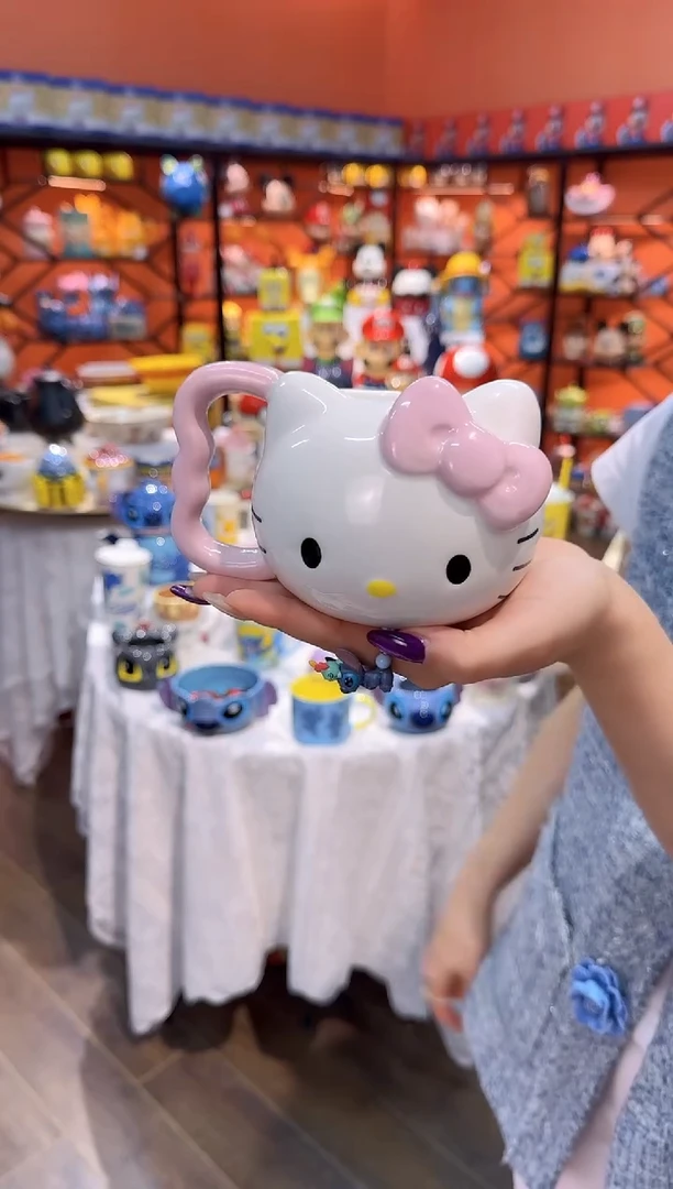 瓷片@@粉色凯特猫陶瓷水杯