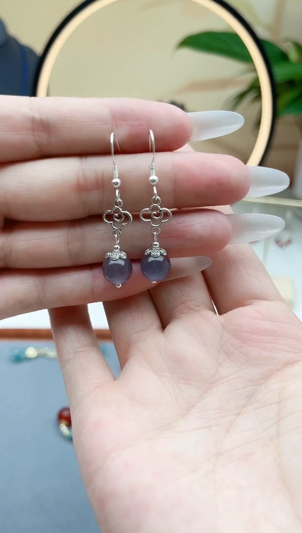 石英质玉银S925镶嵌耳饰391