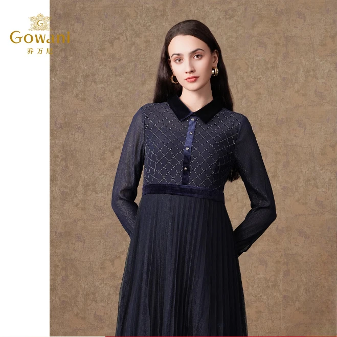 乔万尼商场同款连衣裙高级感微透蕾丝设计收腰气质显瘦EI4E661