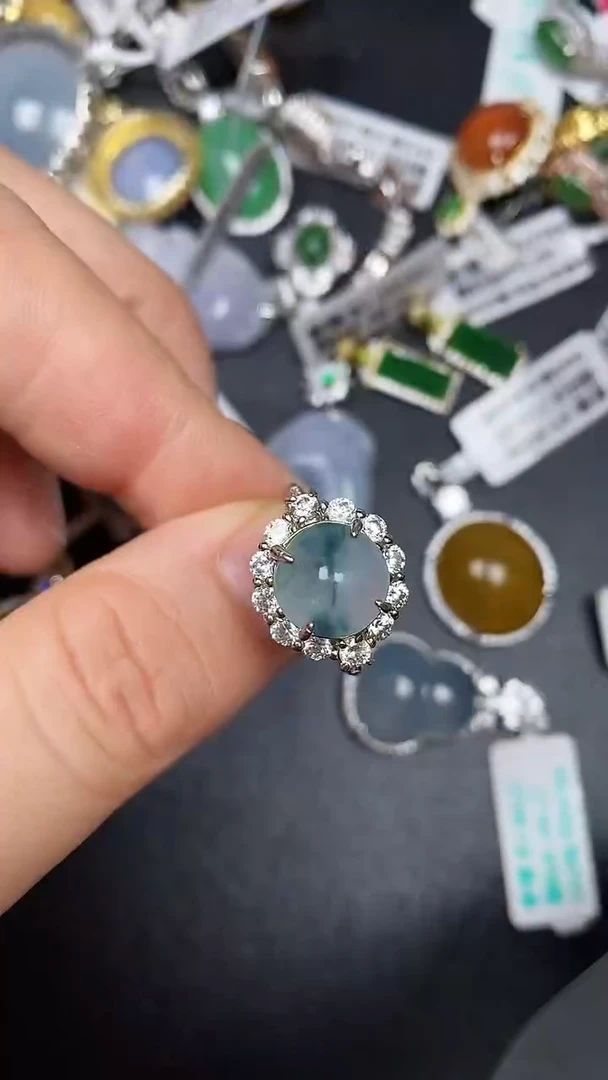 银S925镶嵌戒指翡翠7200