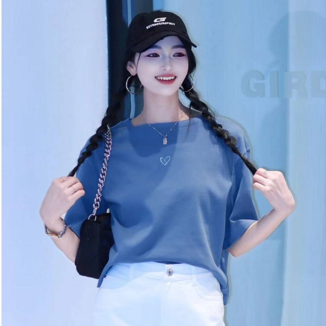 GIRDEAR/哥弟1300790  夏季新款女士休闲时尚显瘦百搭圆领短袖T恤