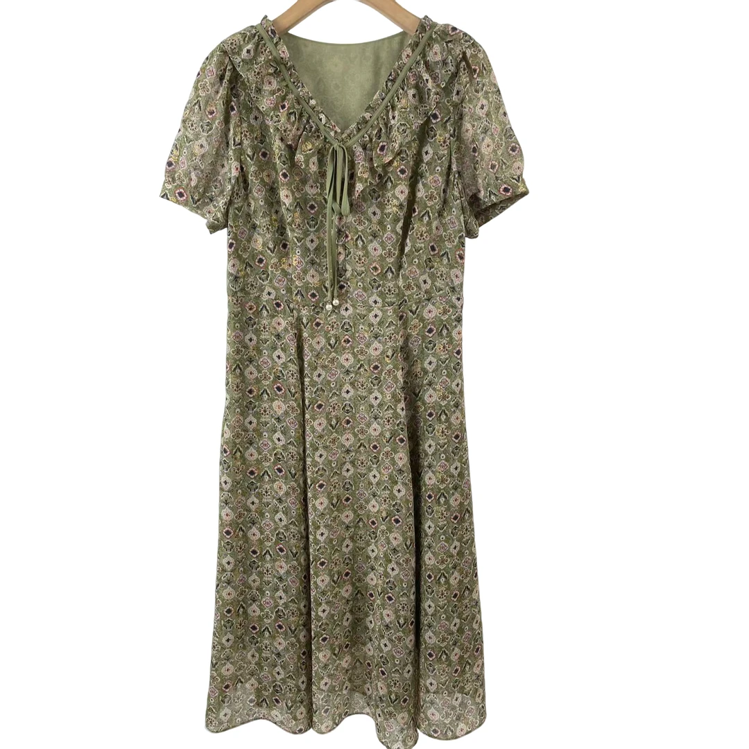 【W3485绿色多图案】MYY2025时尚百搭2025新款洋气连衣裙