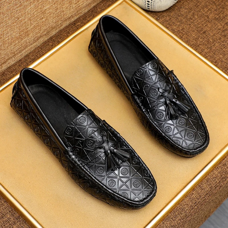 欧洲站男士真皮低帮豆豆鞋一脚蹬时尚潮鞋2024新款潮牌休闲皮鞋男