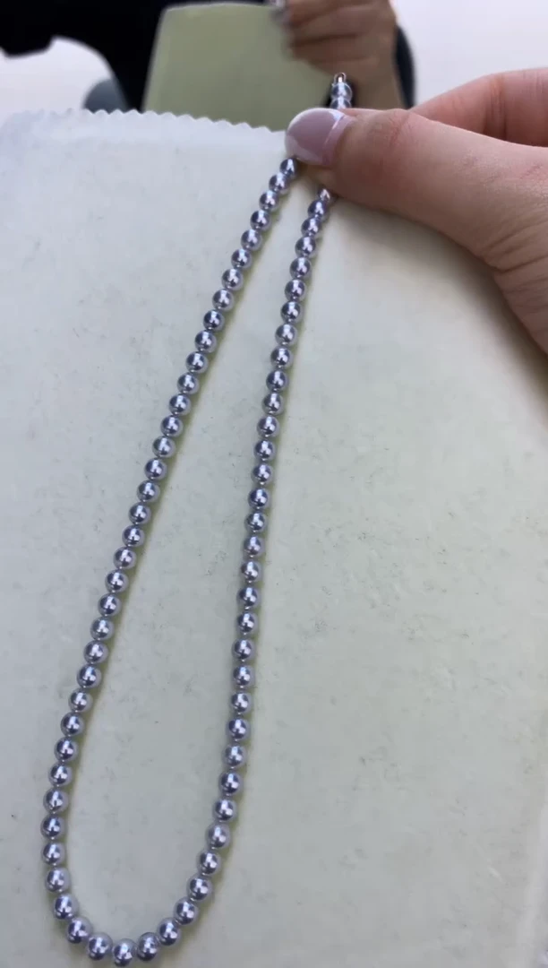 银S925镶嵌DA海水珍珠 灰珠串链5-5.5MM GD070