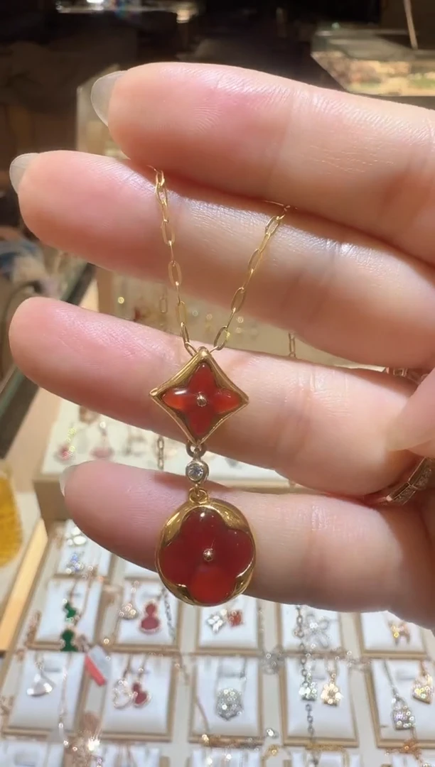 玛瑙/玉髓项链18K金镶嵌老花