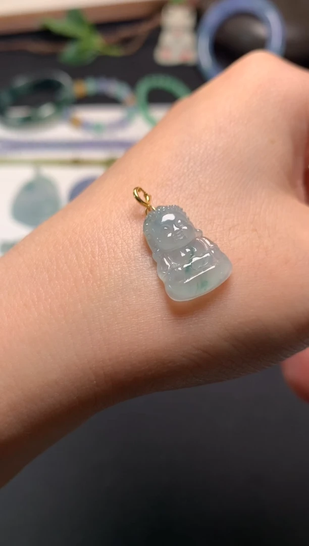 翡翠18K金镶嵌颈饰白***曲0147438069  镶嵌费