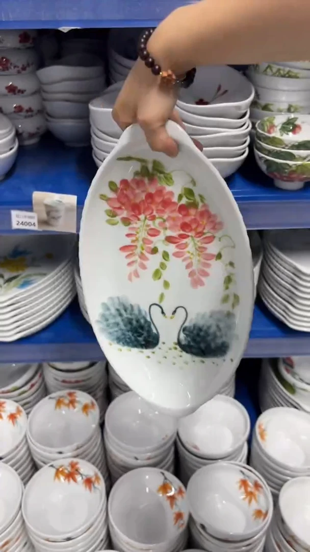 瓷片景德镇陶瓷食品级手绘釉中彩-双耳鱼盘