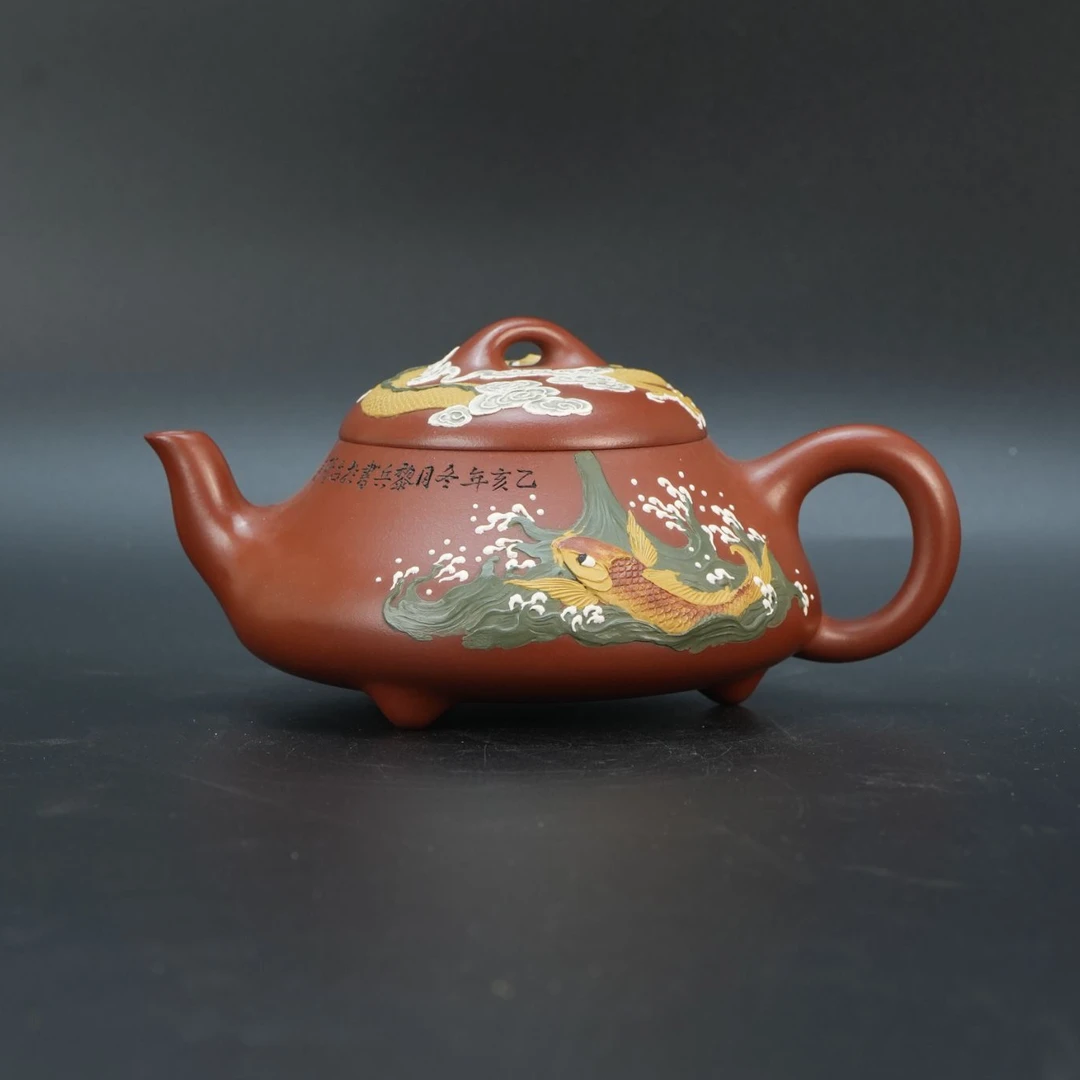 lot21555 941 桑黎兵 紫砂龙山红泥汉棠龙瓢壶 370cc