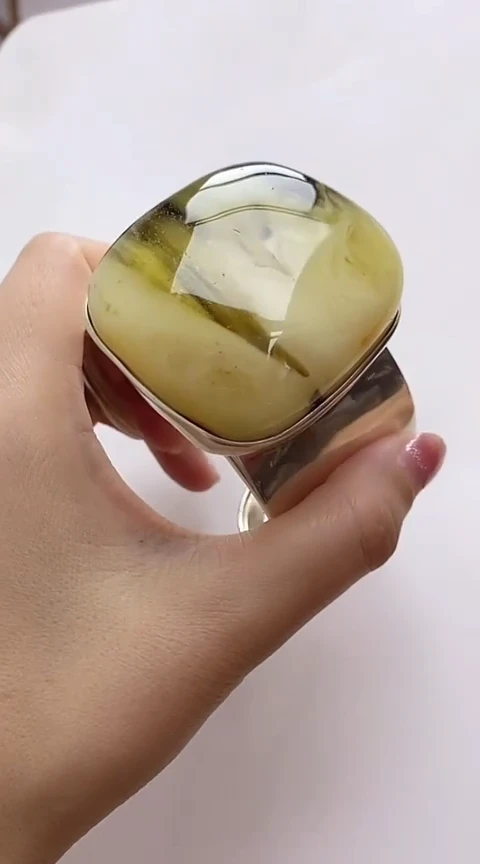 【闪购商品】琥珀裸石银S925镶嵌琥珀手镯