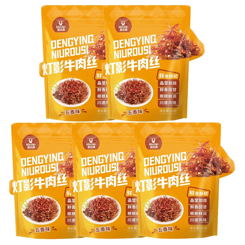 【7月4日到期】KERCHIN科尔沁灯影牛肉丝五香味68g*5袋