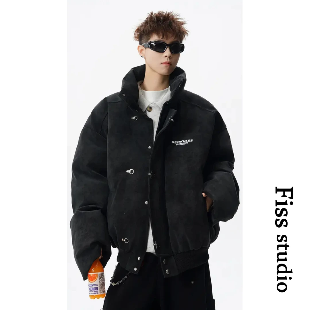 美式PU皮棉服男女冬季时尚夹克保暖面包服短款立领棉衣