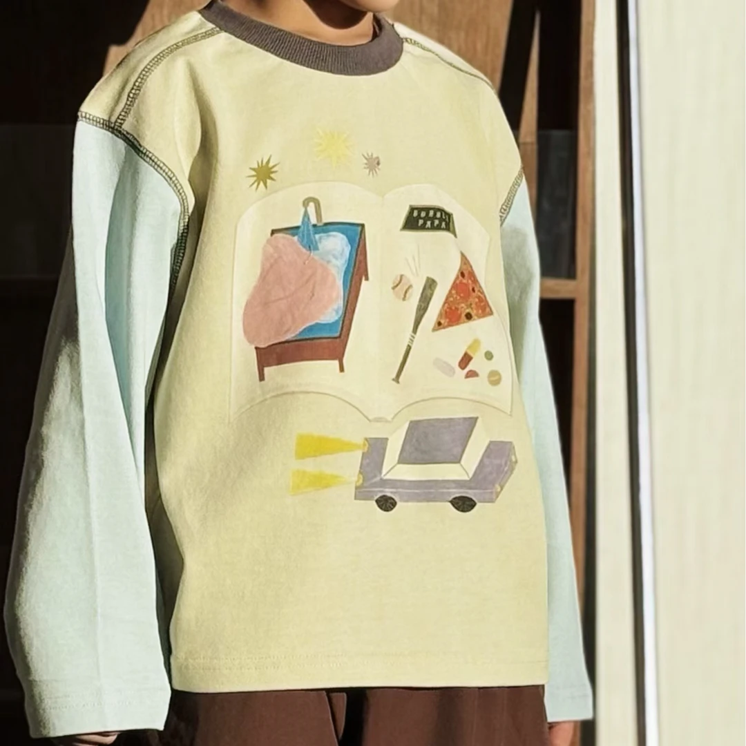 【山野丸子】儿童新品春款T恤时尚印花圆领长袖