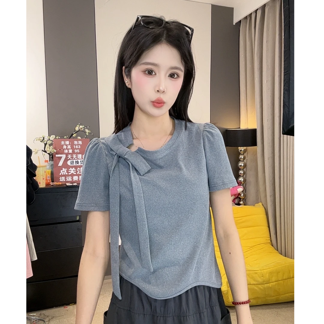 【蔡小姐】女装夏季新款设计感蝴蝶结修身纯欲风