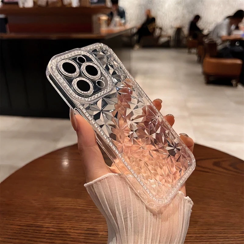 白钻纹菱形透明适用14苹果15Promax手机保护壳高级感iPhone13防摔