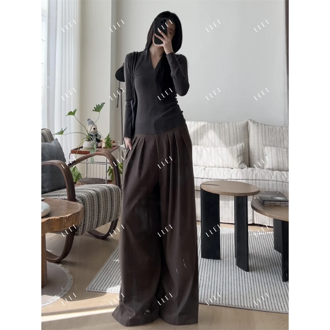 LLei大蕾【纹理上衣】简约高级感收腰纹理设计感V领内搭打底针织衫