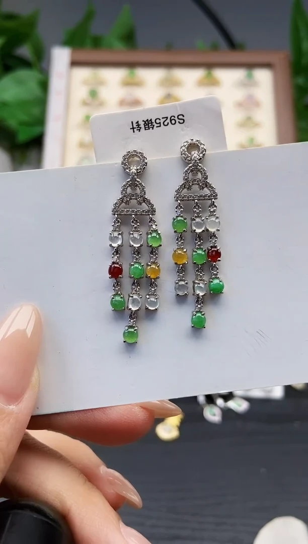 银S925镶嵌翡翠耳饰12