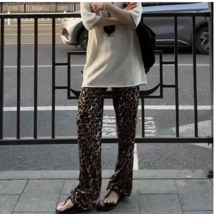 g226 豹纹休闲裤直筒休闲夏季宽松高腰时尚百搭时尚潮流新款高街