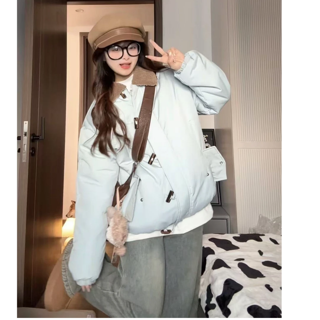 韩系超好看棉服外套翻领牛角扣棉衣整张棉棉服