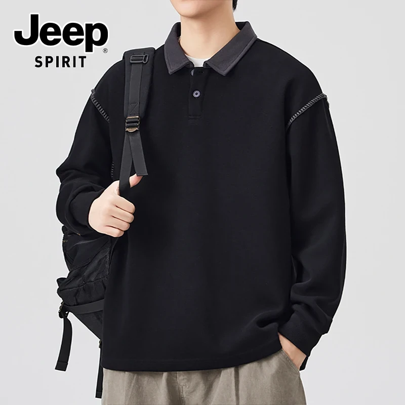 JEEPSPIRIT吉普美式潮流POLO衫卫衣男士秋季新款宽松休闲长袖上衣