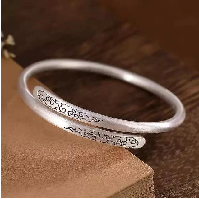 足银手镯 26号-古法祥云【开口】手镯