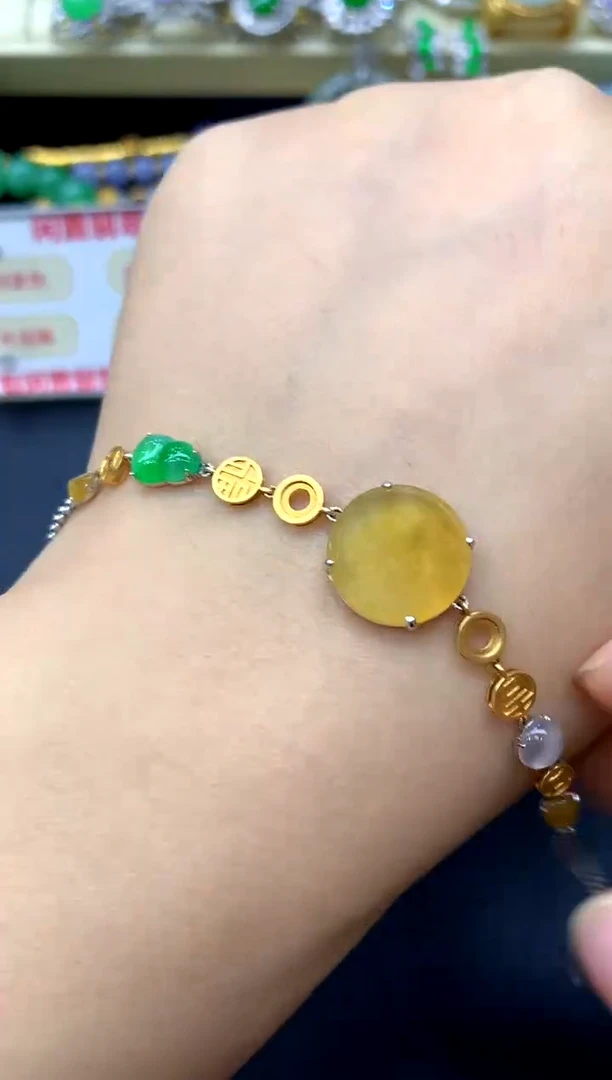 18K金镶嵌手链翡翠390-中国好珍宝