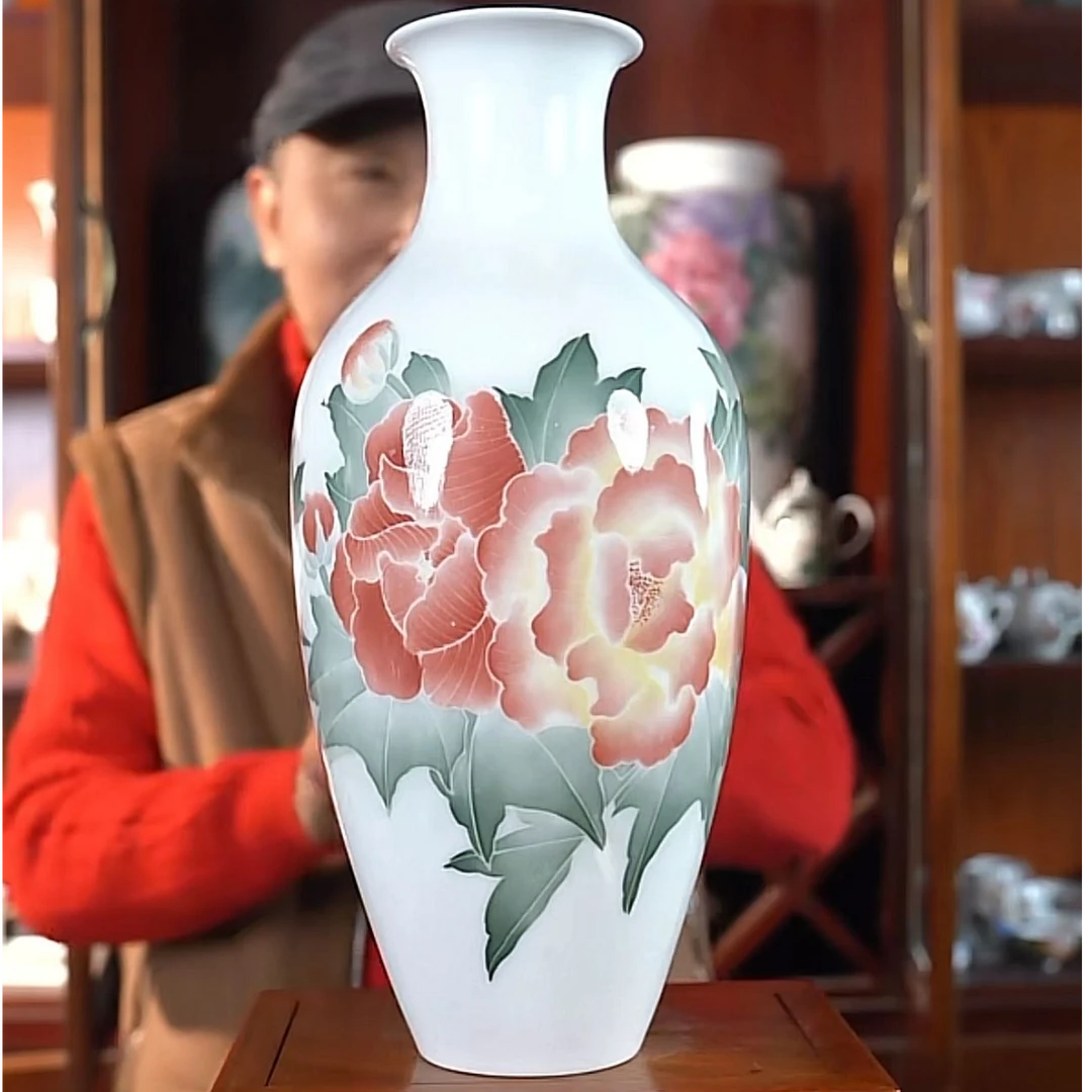 微瑕牡丹书法花瓶（看清再拍）