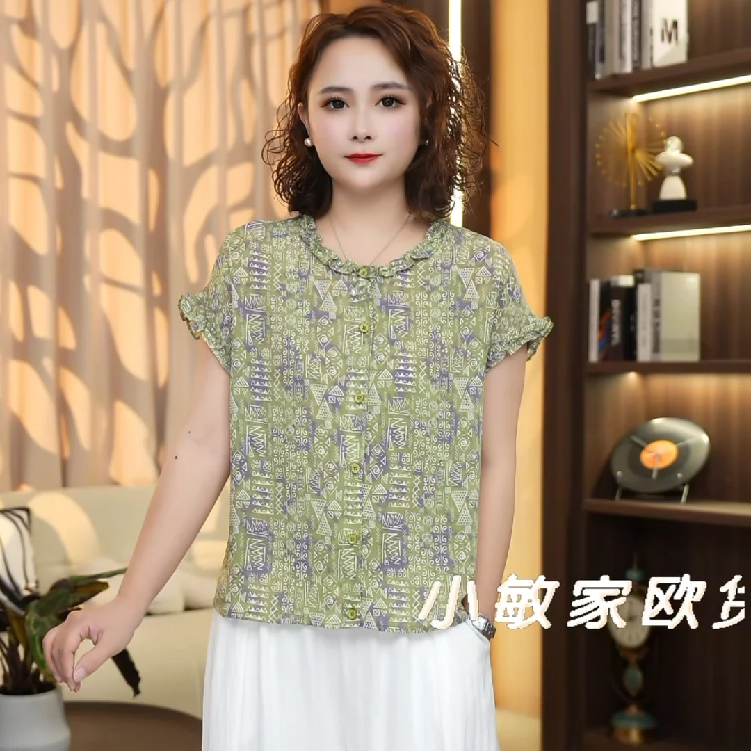 KM001  夏季女装衬衫薄款碎花法式休闲刺绣美式衬衣森系