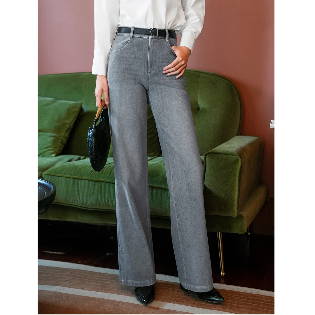 谭飞陨石灰牛仔裤 直筒裤休闲裤中腰秋季简约宽松牛仔裤阔腿裤