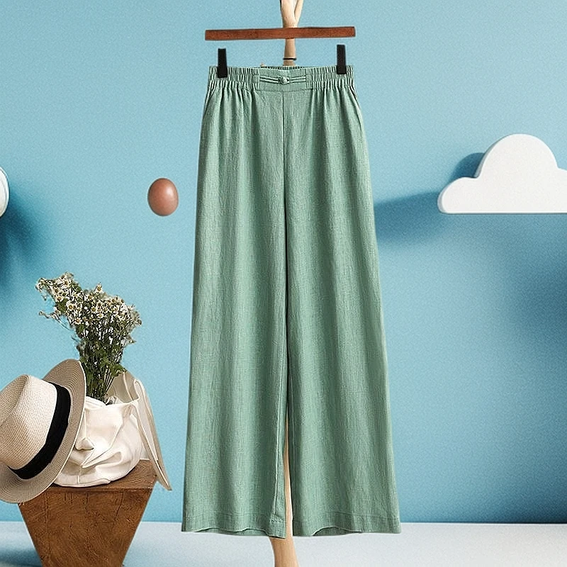 【现货+运费险】棉麻阔腿裤春夏大码高腰宽松九分裤子休闲裤松紧