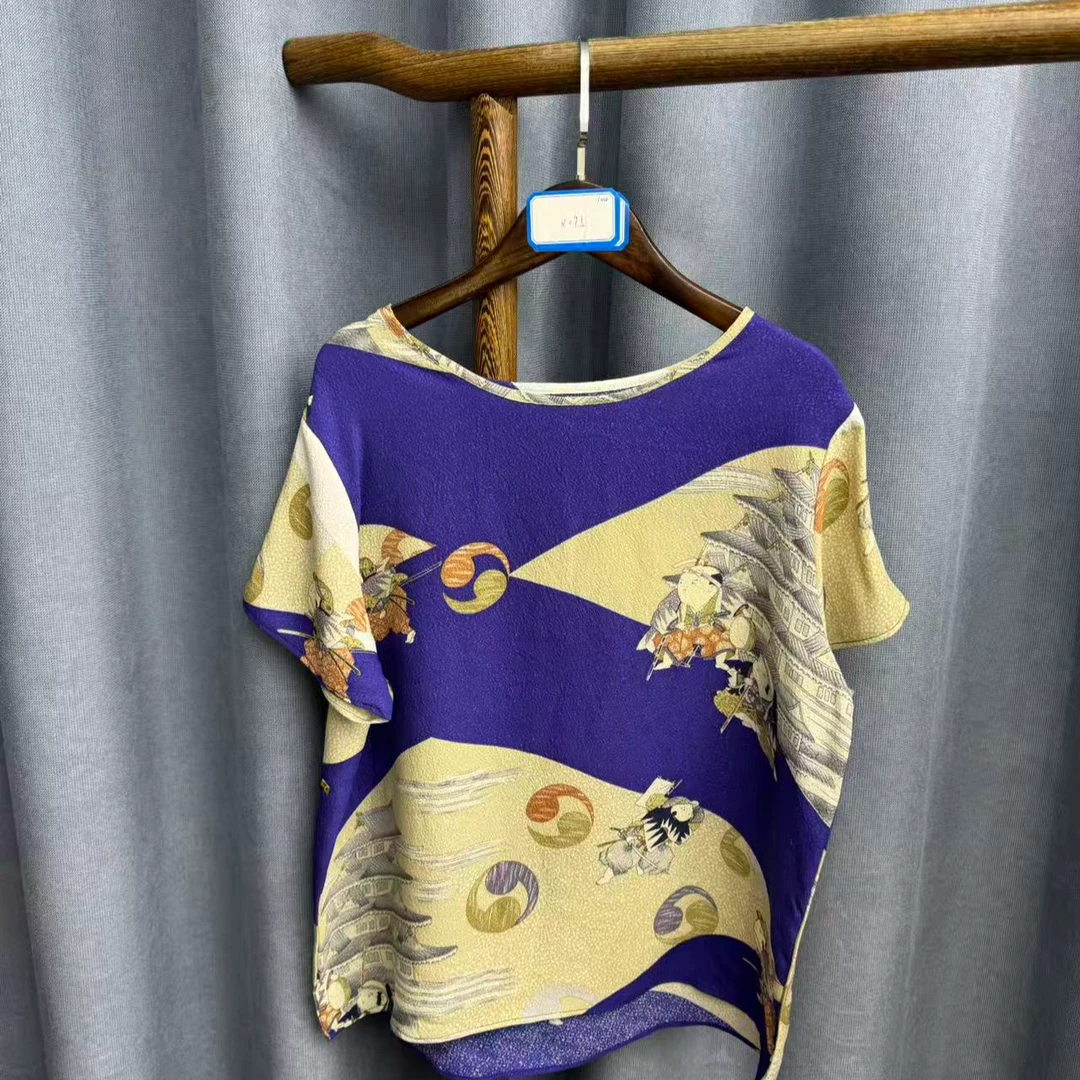 新款休闲时尚圆领桑蚕丝短袖上衣女X095