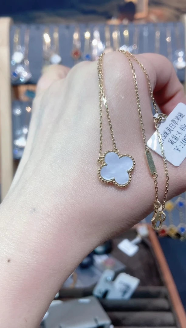 18K金镶嵌贝壳（贝母）套链贝母K黄白草