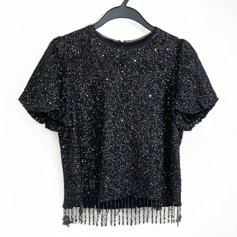 68192黑杏两色贴片吊坠装饰上衣衬衫T恤