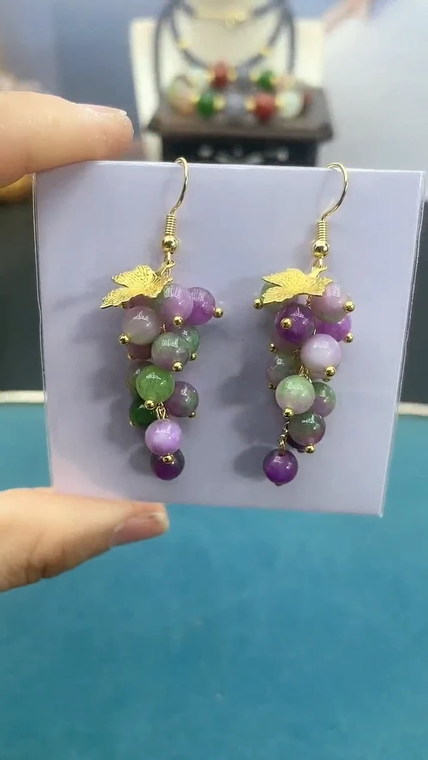 【闪购商品】翡翠耳饰14K金镶嵌春彩葡萄*春彩PT