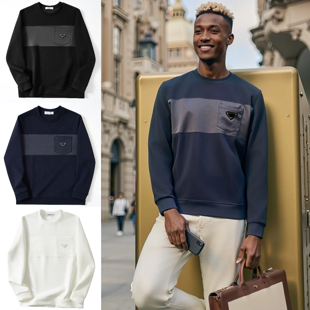 轻奢莫代尔！意式高端秋冬男士三角标空气层弹力透气棉质时尚卫衣