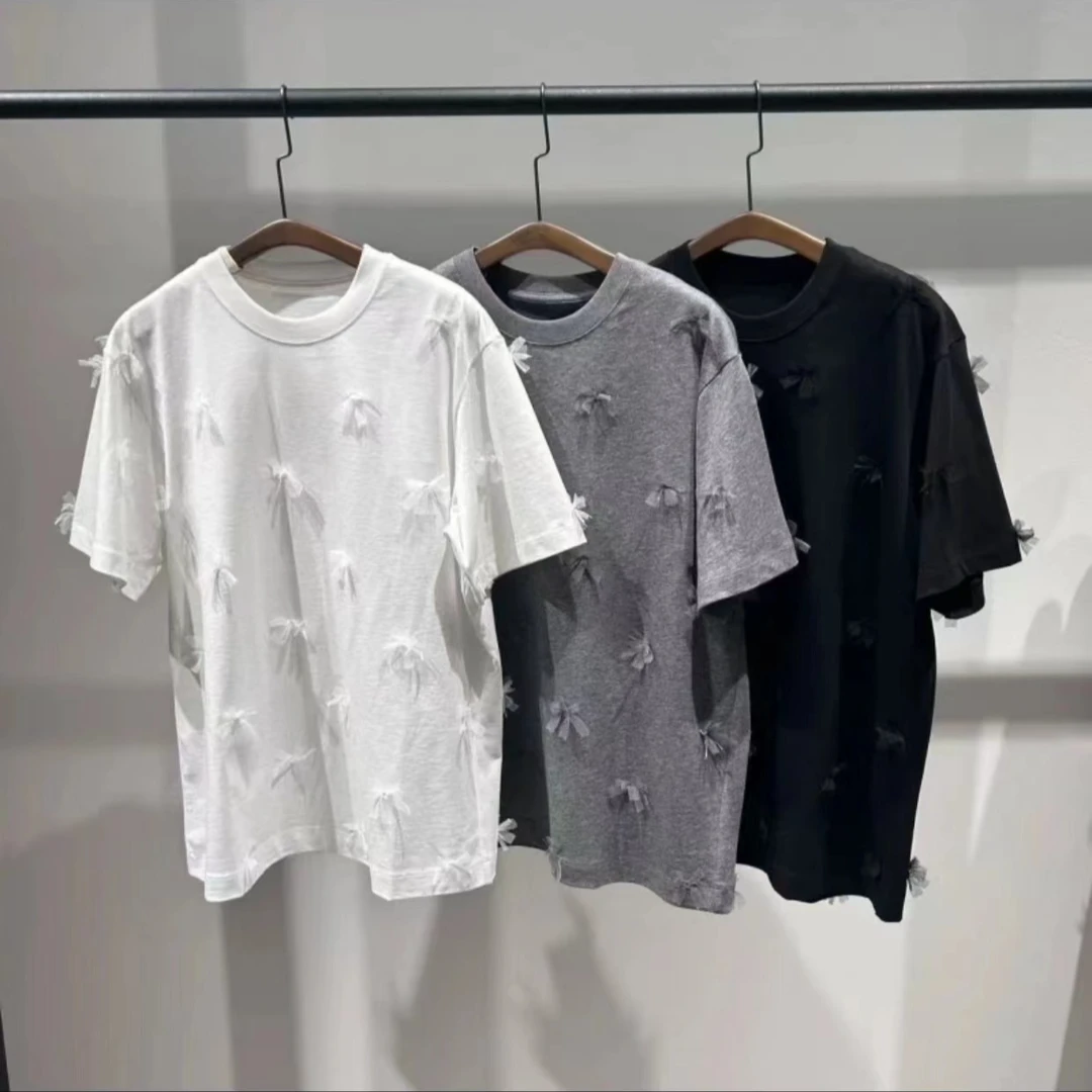 2025春夏时尚手工立体网纱宽松T休闲