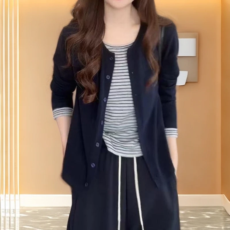 香风假两件针织衫秋装女款爆款2025新款气质显瘦长袖假两件上衣女