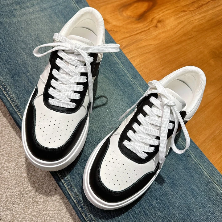 欧货女鞋2025春季新款厚底百搭运动鞋增高黑白熊猫系带休闲板鞋潮