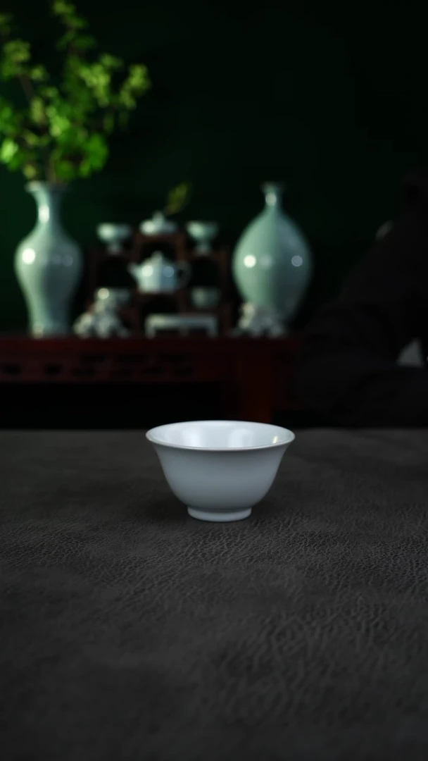 杯月白釉 压手杯 大 瑕无纹