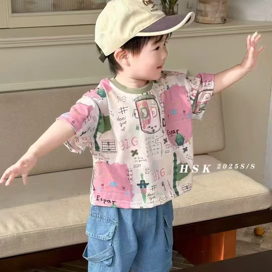 男童夏季卡通洋气短袖t恤2025新款儿童休闲帅气穿搭半袖上衣宝宝