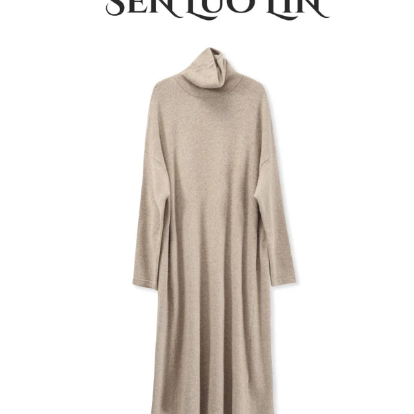 大卓优雅【时髦懒人B入】100山羊绒柔软简约大气显瘦宽松高领连衣裙