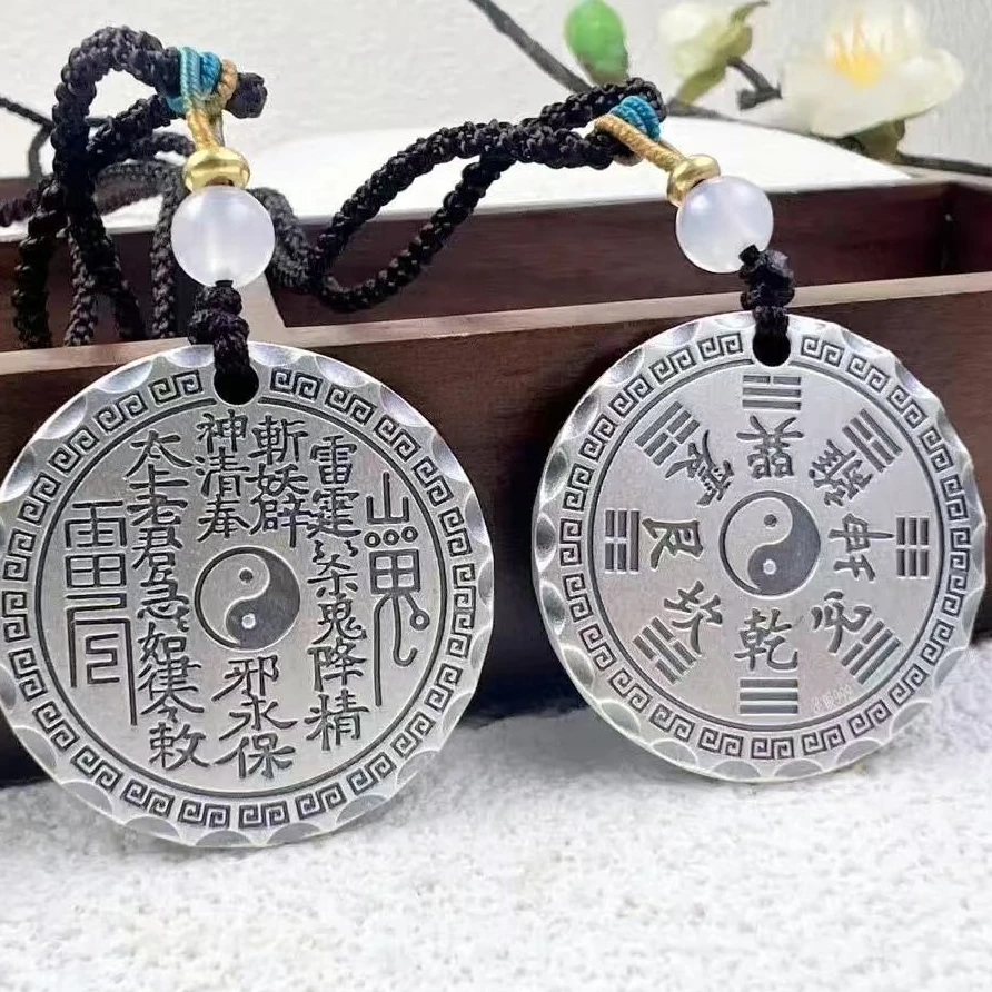 【足银999】纯银山鬼山茶花吊坠男女款复古做旧乾坤挂件父亲节礼物