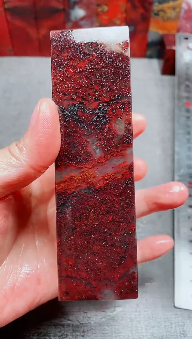 玉桂林鸡血玉素章大地红白42