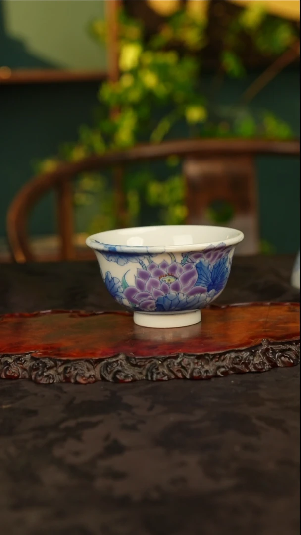 空山明月荷花手绘主人杯
