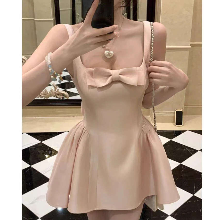 大码女装春季法式千金大小姐蝴蝶结粉色连衣裙新款公主裙10774