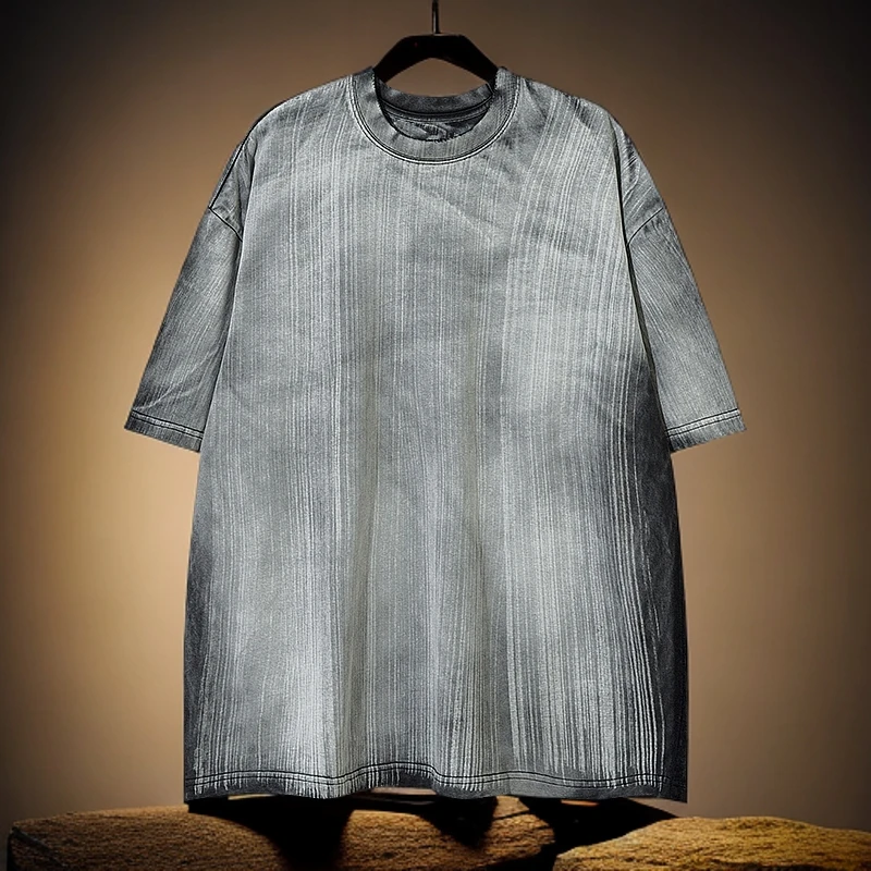 280克美式高街潮牌设计感情侣休闲圆领宽松水洗做旧轻奢痞帅男装