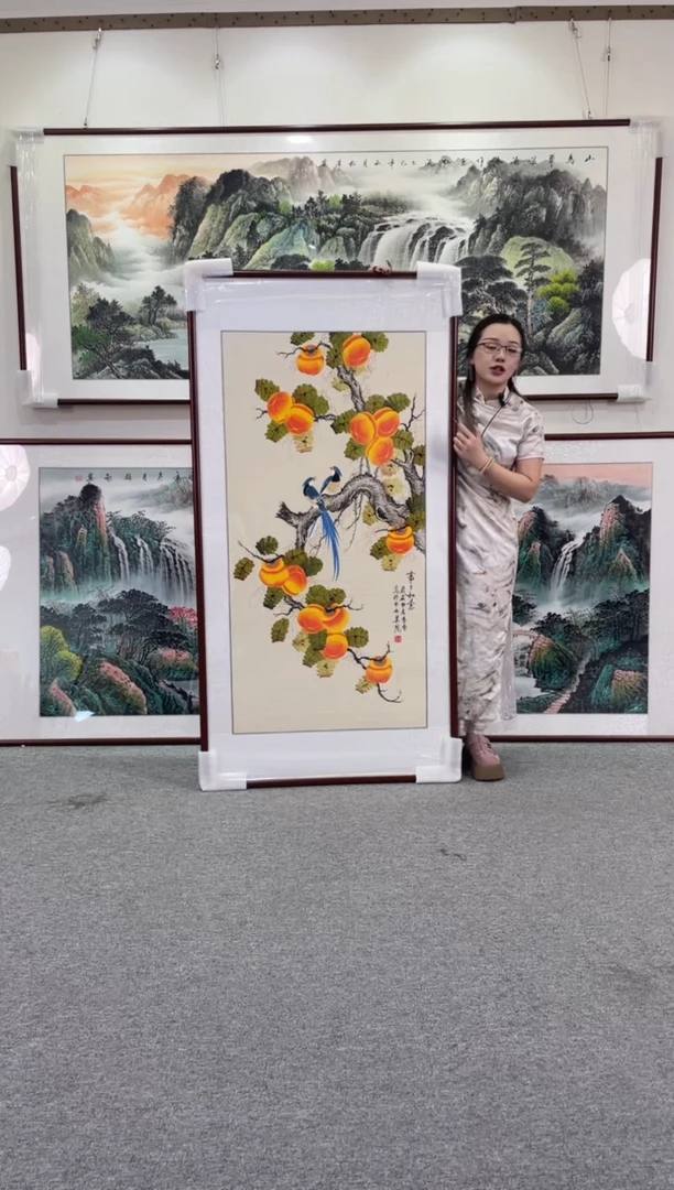国画柿柿如意168*86纯手绘国画