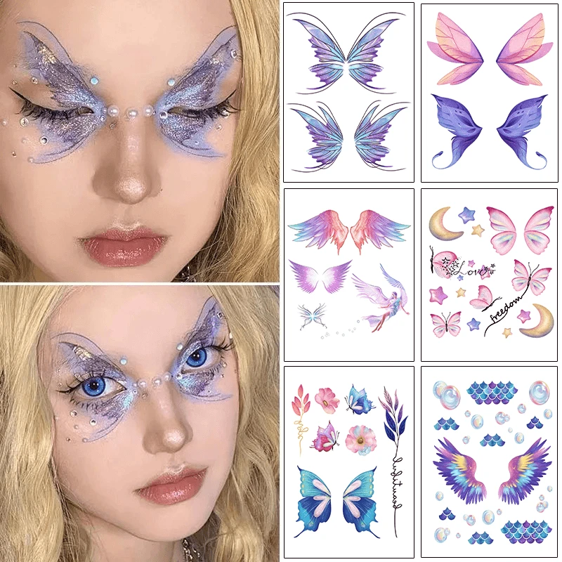 儿童节闪粉蝴蝶纹身贴天使翅膀眼妆贴纸舞台妆表演面部彩绘妆脸贴