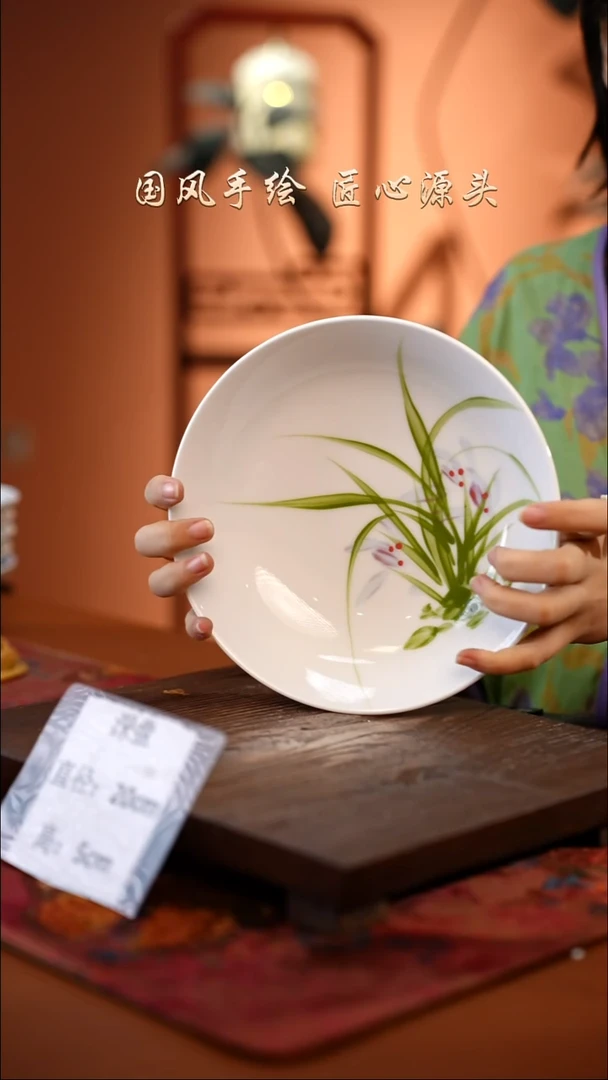 陶瓷景德镇高温釉中彩深盘直径20高5